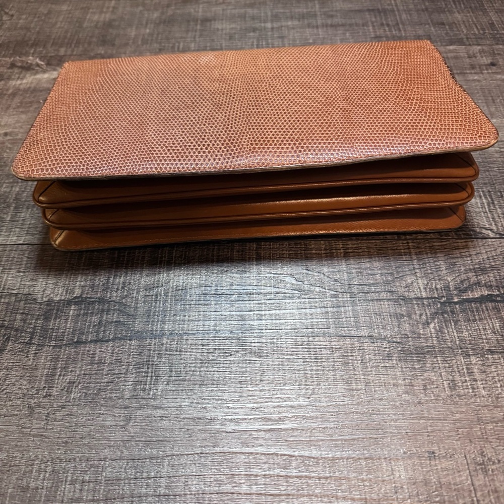 vintage Gucci brown lizard skin clutch bag with Silver Detail